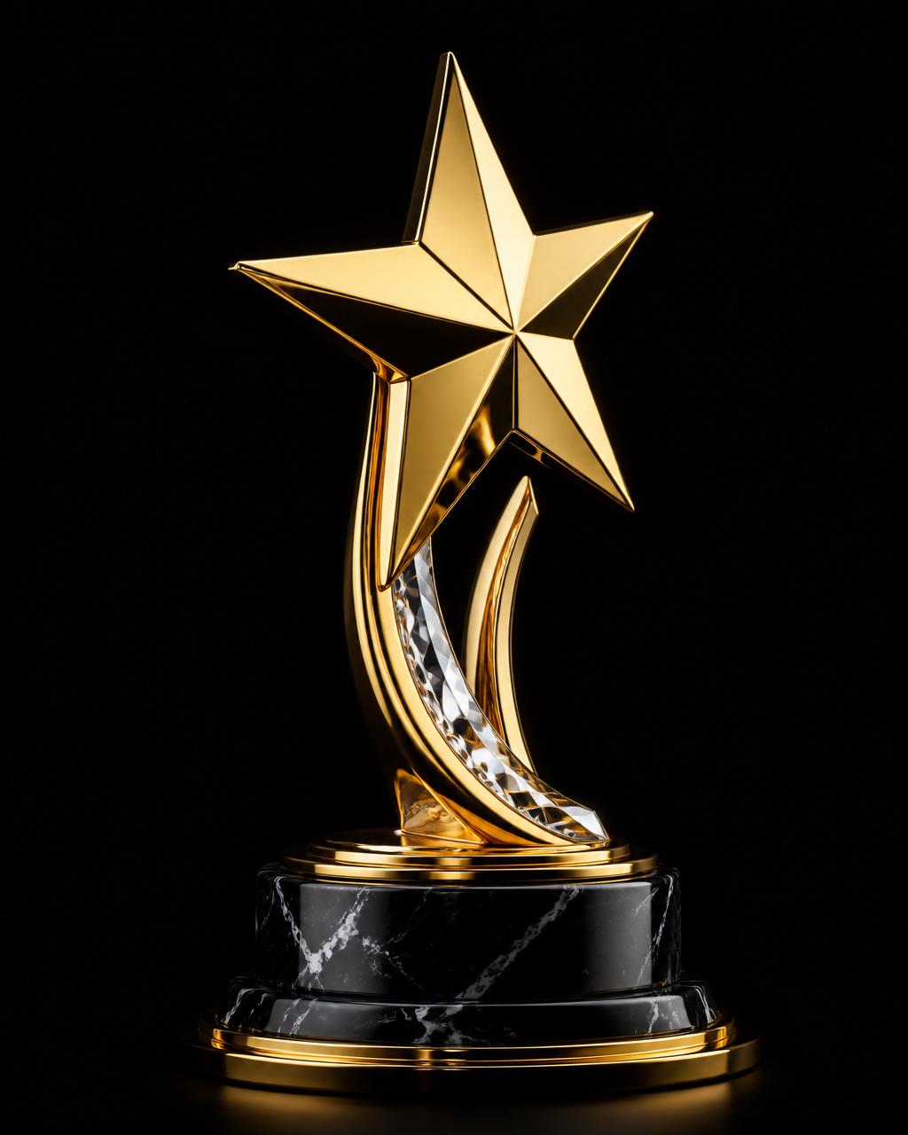 The official IQStar trophy — gold star atop a black marble base